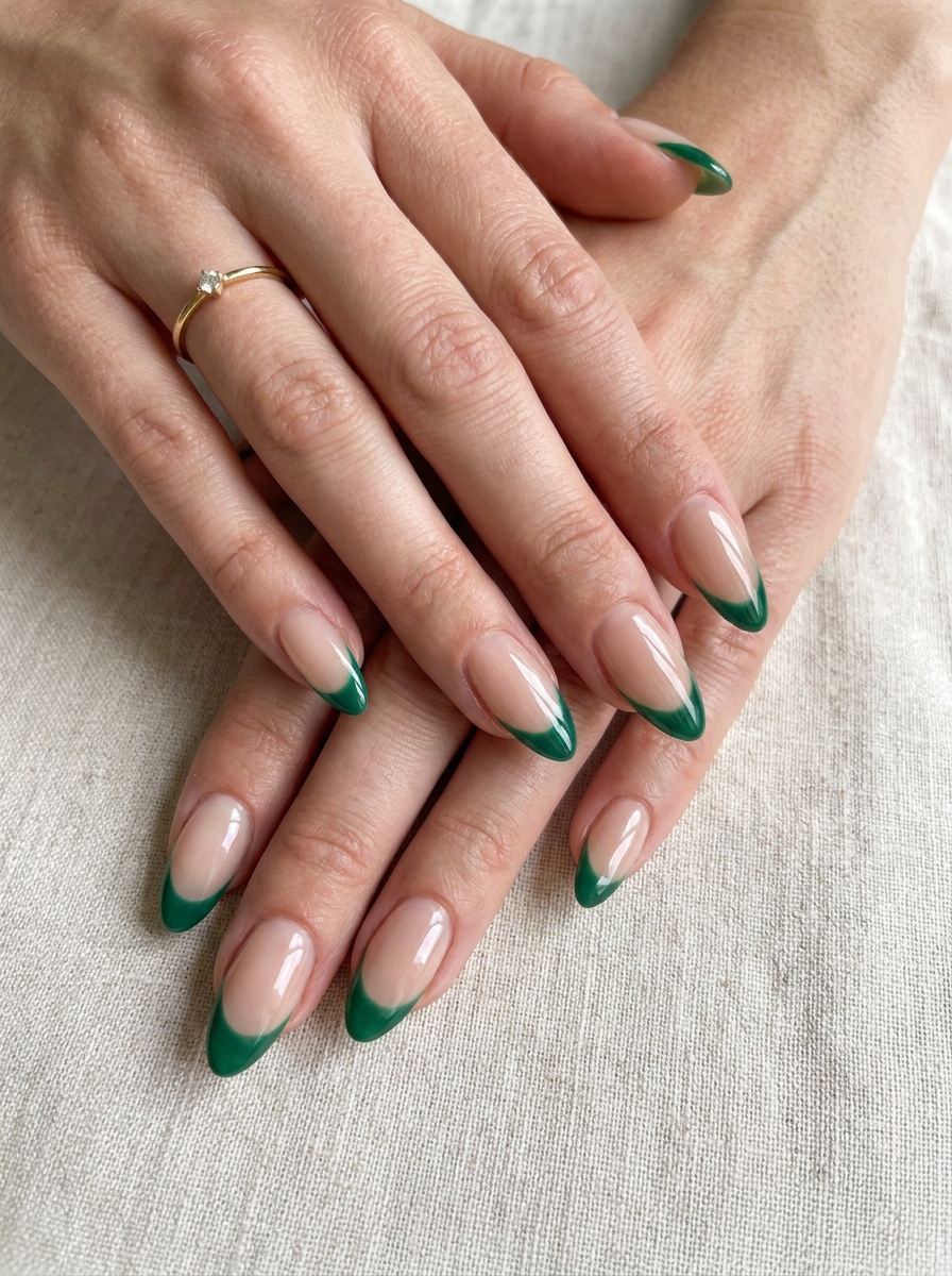 Emerald Green French Tips mit smaragdgrünen Nagelspitzen